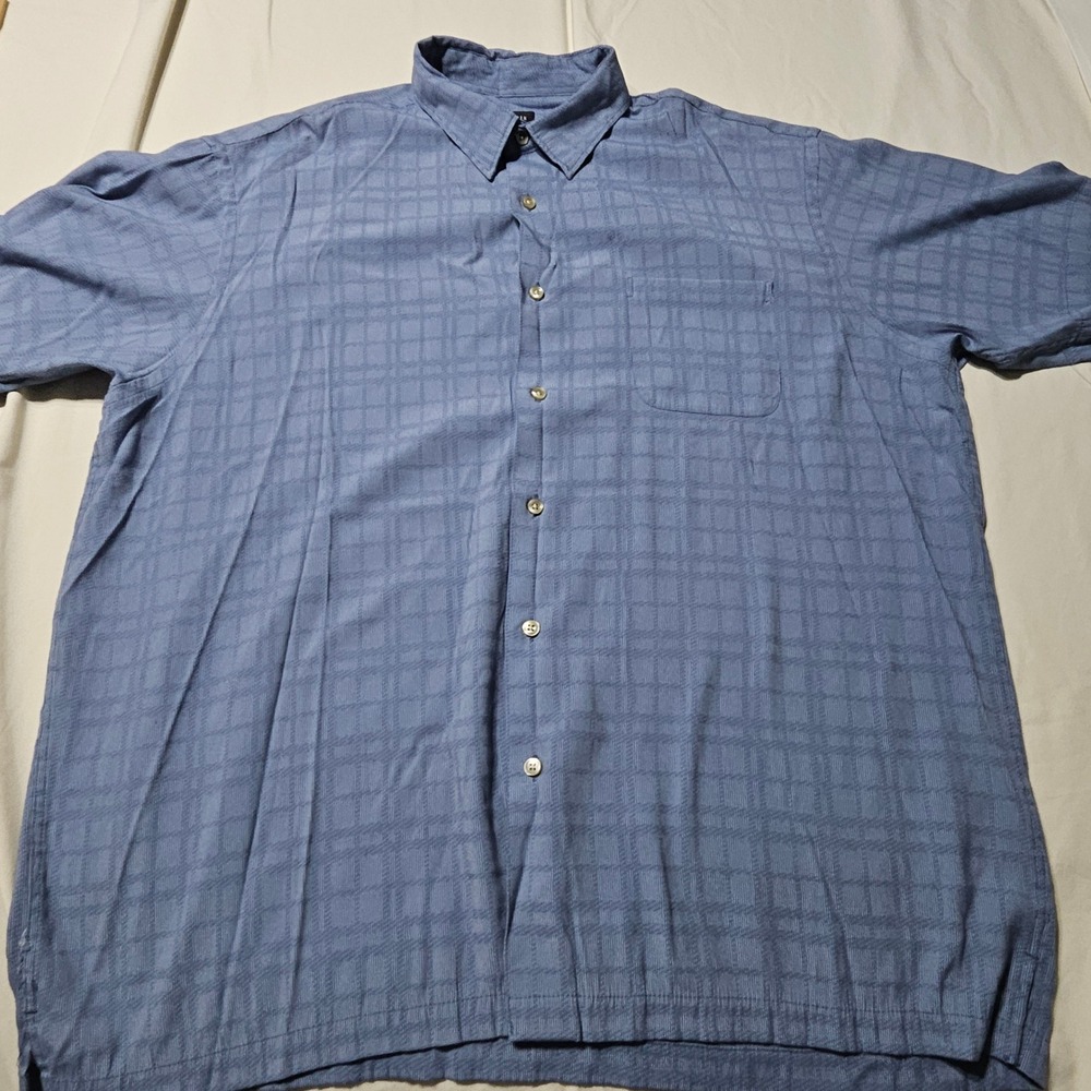 Van Heusen Shirt Mens XL Blue Short Sleeve Textured Grid Button Down Casual Top